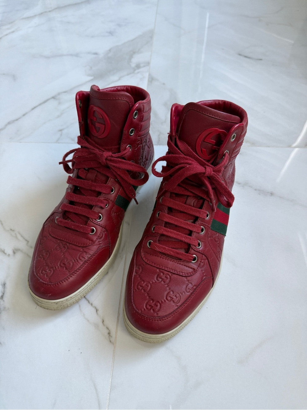 Authentic Gucci Red Leather High-Tops